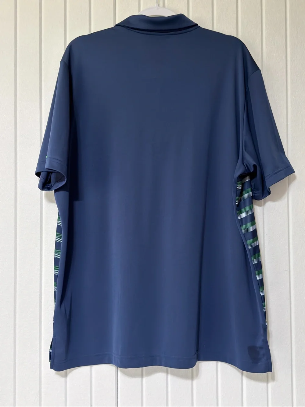 adidas Navy & Green Striped Climacool Polo - XL
